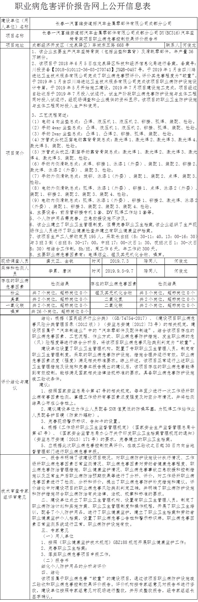 长春一汽富维安道拓汽车金属零部件有限公司成都分公司DY(BC316)汽车座椅骨架项目职业病危害控制效果评价报告书.jpg